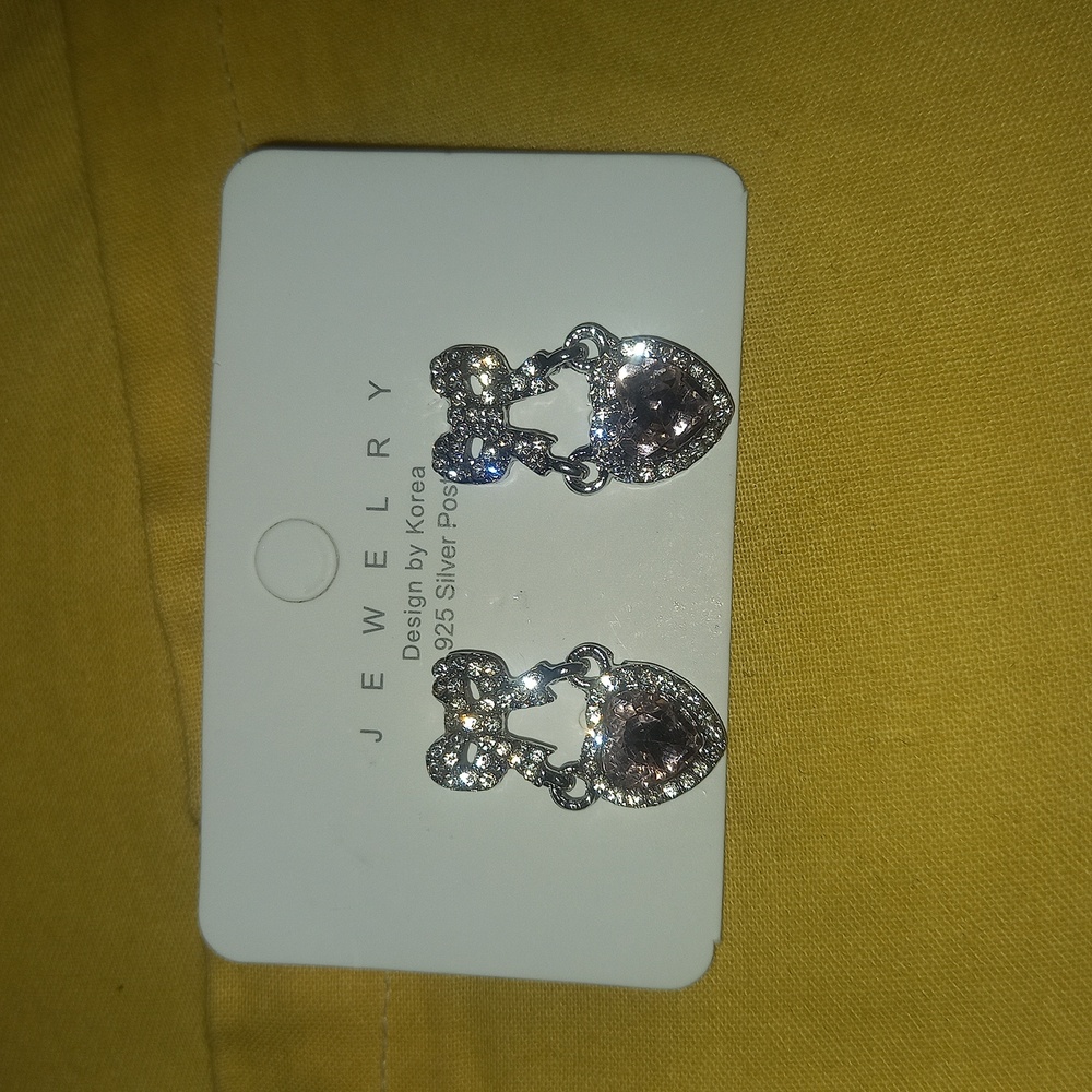 Silver Heart Drop Earrings